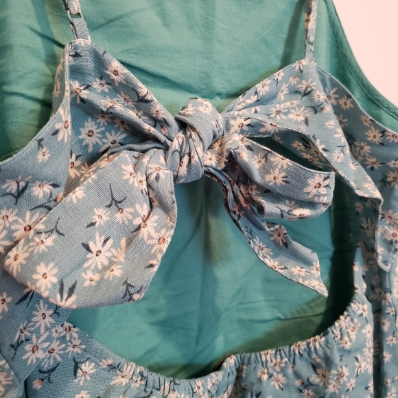 American Eagle Size M Teal Ditsy Floral Tie-Back Mini Dress - Picture 6 of 8